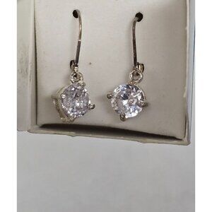 Vintage Avon CZ Leverback Solitaire Earrings In Silvertone With Original Box